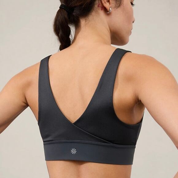 Athleta Breathe Longline Sports Bra A-C Cups Black Sand Matte Sheen L - Picture 2 of 8